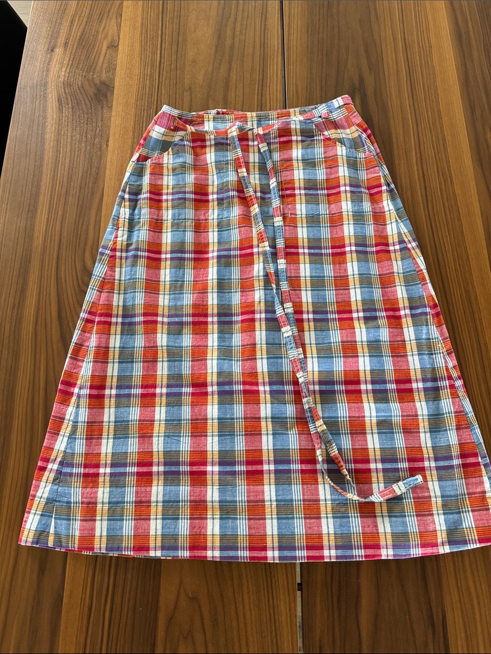 VINTAGE Madras Plaid Cotton Midi Wrap Skirt in  Size Small Excellent Condition